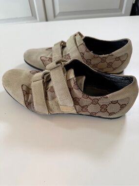 Vintage Gucci GG Monogram Beige Brown Hook & Loop Sneakers 38.5 Tom Ford Italy
